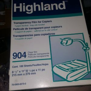 Highland 904  8.5in x11"/8 215×279 mmTransparency Film for Copiers (100 sheets)