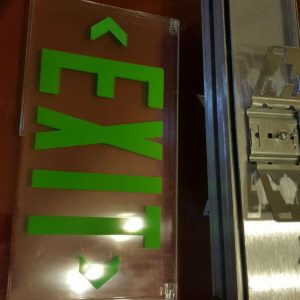 Exit Sign Green Letters.die cast edge lit Ac only X6acg