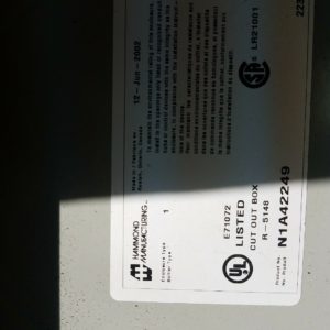 HAMMOND MFG. INDUSTRIAL ENCLOSURE  # N1A42249  24"W.  X  42"H.  X  9"D